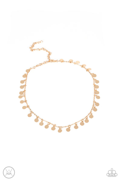 CHAMPAGNE CATWALK - GOLD DISC CHOKER NECKLACE - PAPARAZZ