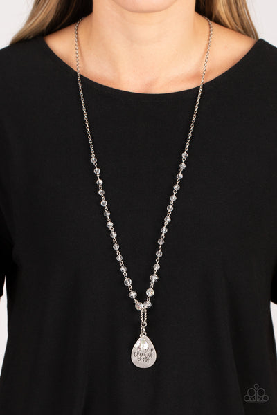 DIVINE DANCE - WHITE CLEAR BEAD "CHILD OF GOD" SILVER NECKLACE - PAPARAZZI