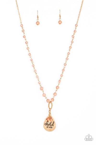 DIVINE DANCE - GOLD "CHILD OF GOD" CRYSTAL PENDANT NECKLACE - PAPARAZZI