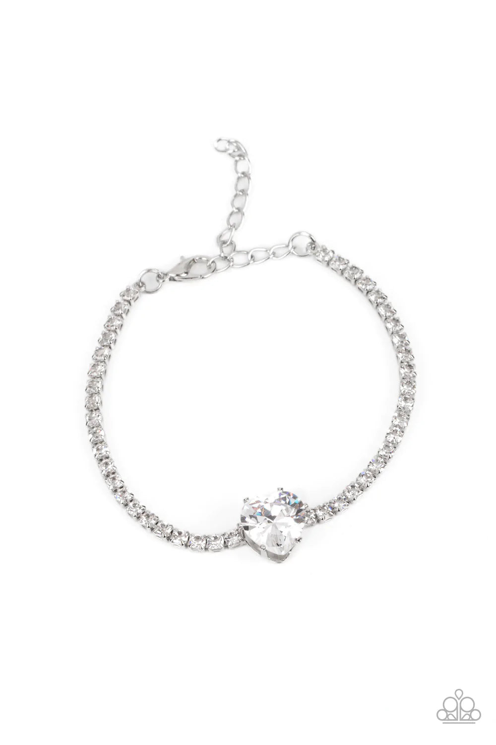 BEDAZZLED BEAUTY - WHITE HEART GEM SILVER BRACELET - PAPARAZZI