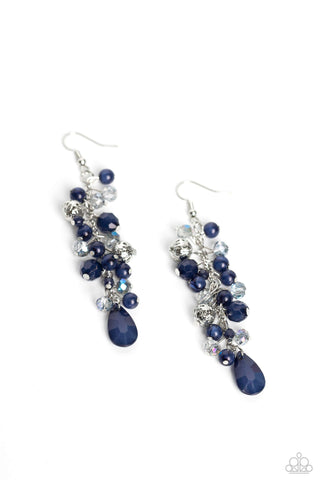 CHEEKY CASCADE - BLUE CRYSTAL BEAD SILVER EARRINGS - PAPARAZZI