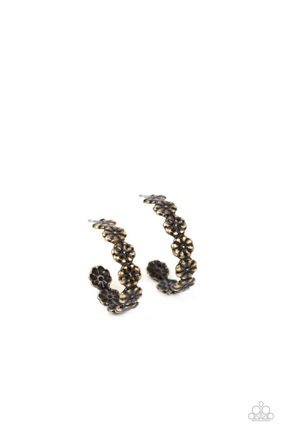 FLORAL FAD - BRASS FLOWER TINY HOOP EARRINGS - PAPARAZZI
