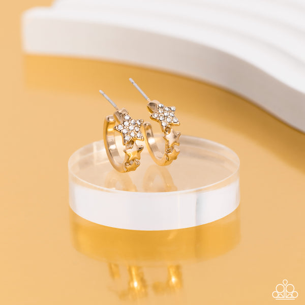  STARFISH SHOWPIECE - GOLD STAR RHINESTONE TINY HOOP EARRINGS - PAPARAZZI