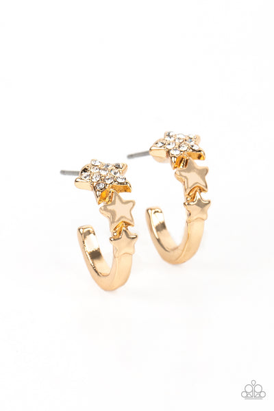  STARFISH SHOWPIECE - GOLD STAR RHINESTONE TINY HOOP EARRINGS - PAPARAZZI