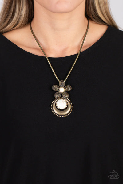 BOHEMIAN BLOSSOM - WHITE  STONE SILVER FLOWER NECKLACE - PAPARAZZI
