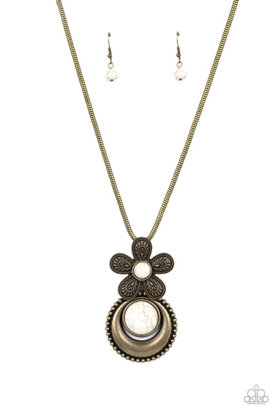 BOHEMIAN BLOSSOM - WHITE  STONE SILVER FLOWER NECKLACE - PAPARAZZI