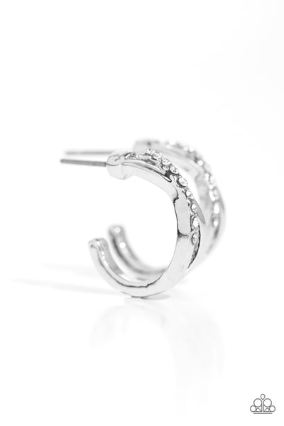 HOROSCOPIC HELIXES - WHITE RHINESTONE SILVER INFINITY TINY HOOP EARRINGS - PAPARAZZI