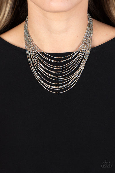 CASCADING CHAINS - SILVER BEAD LAYERED NECKLACE - PAPARAZZI
