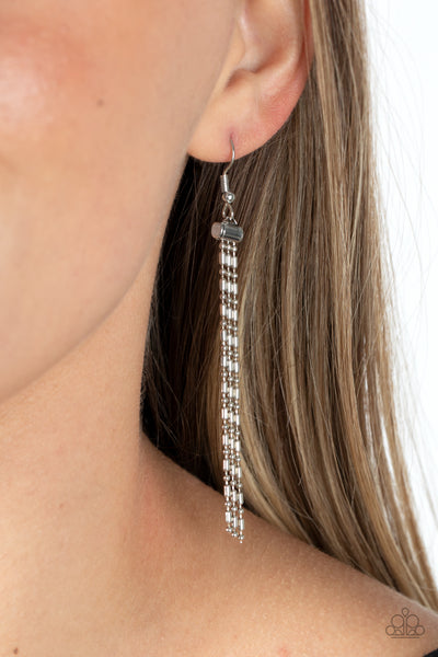 CASCADING CHAINS - SILVER BEAD LAYERED NECKLACE - PAPARAZZI