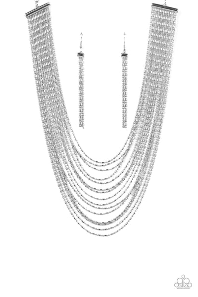 CASCADING CHAINS - SILVER BEAD LAYERED NECKLACE - PAPARAZZI