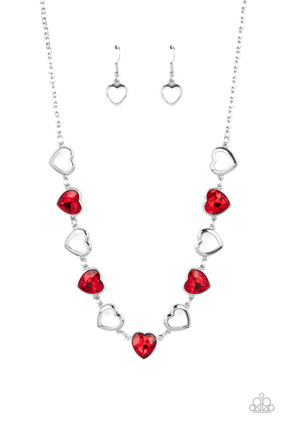 CONTEMPORARY CUPID - RED GEM SILVER HEART NECKLACE - PAPARAZZI