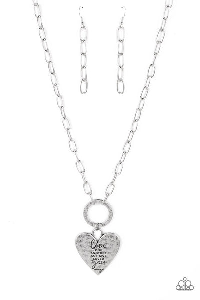 BROTHERLY LOVE - SILVER "LOVE ONE ANOTHER" HEART NECKLACE - PAPARAZZI