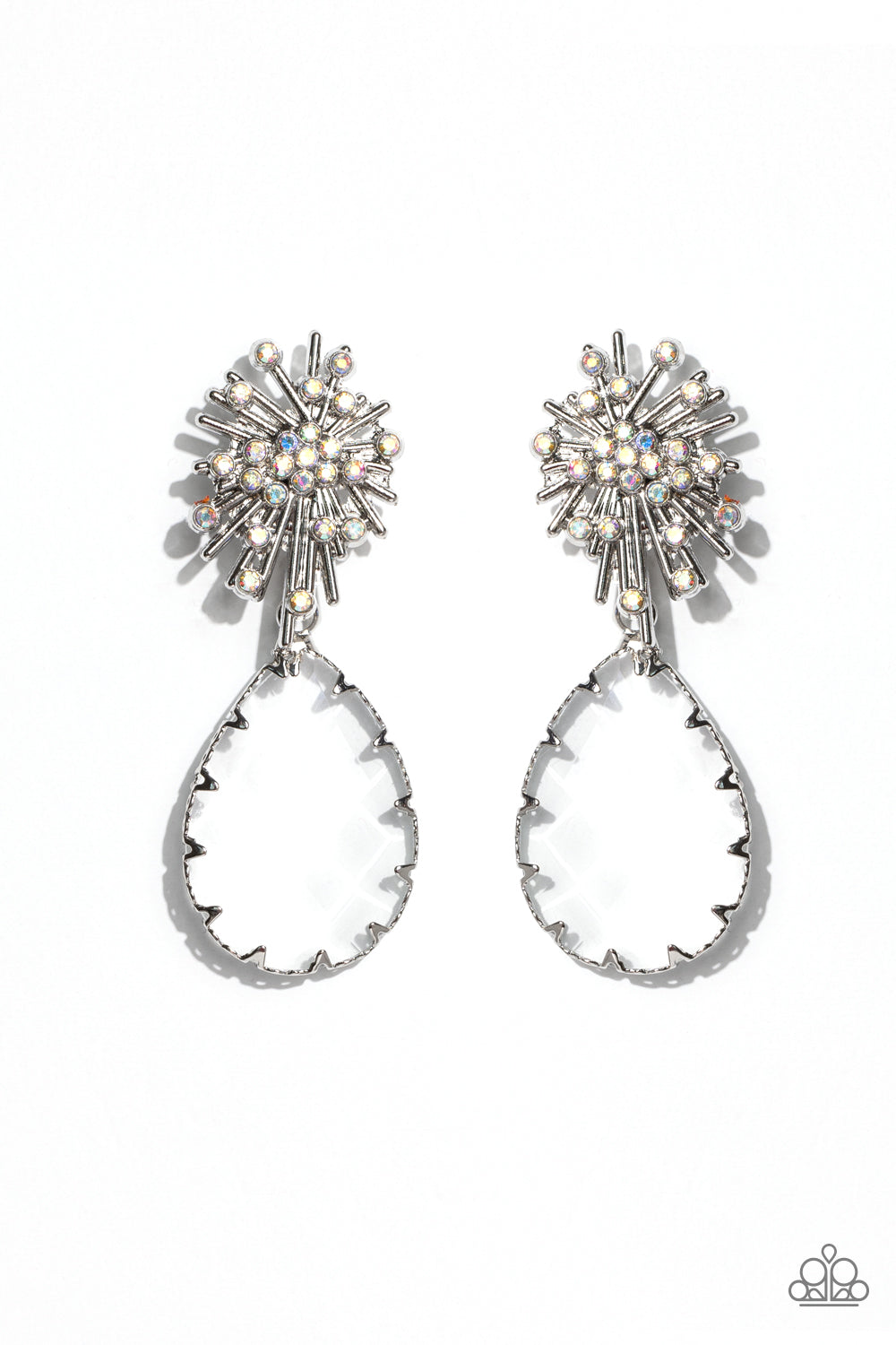 STELLAR SHOOTING STAR - MULTI IRIDESCENT RHINESTONE CLEAR TEARDROP GEM POST EARRINGS - PAPARAZZI
