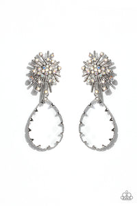 STELLAR SHOOTING STAR - MULTI IRIDESCENT RHINESTONE CLEAR TEARDROP GEM POST EARRINGS - PAPARAZZI