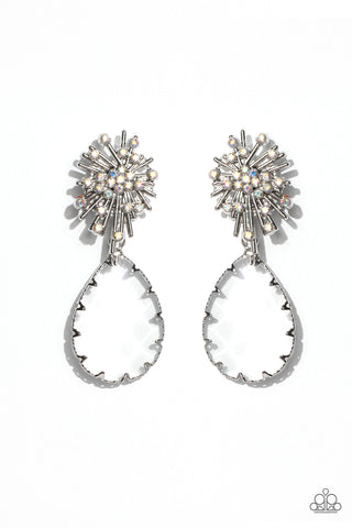 STELLAR SHOOTING STAR - MULTI IRIDESCENT RHINESTONE CLEAR TEARDROP GEM POST EARRINGS - PAPARAZZI