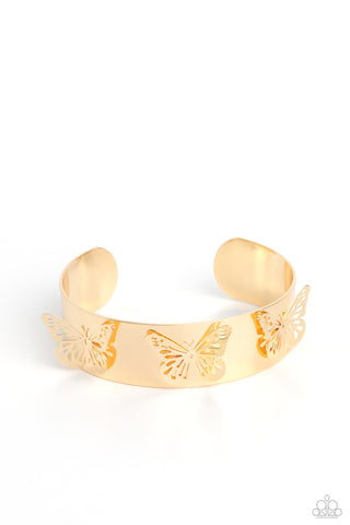 MAGICAL MARIPOSAS - GOLD BUTTERFLY CUFF BRACELET - PAPARAZZI