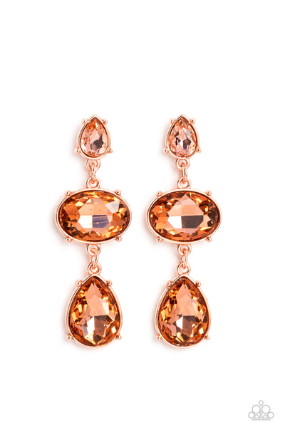 ROYAL APPEAL - COPPER GEM POST EARRINGS - PAPARAZZI