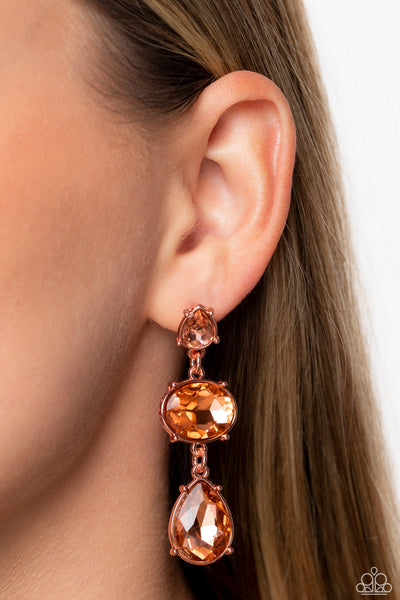 ROYAL APPEAL - COPPER GEM POST EARRINGS - PAPARAZZI