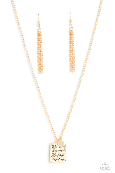 DIVINE DEVOTION - GOLD "HE LOVED US FIRST" PENDANT NECKLACE - PAPARAZZI