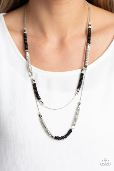CAVIAR CHIC - BLACK BEAD SILVER LAYERED NECKLACE - PAPARAZZI