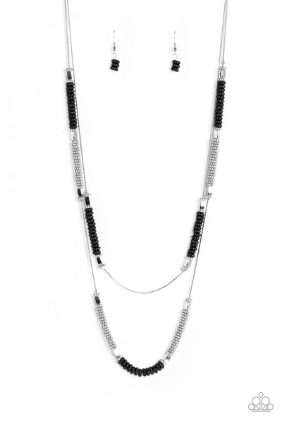 CAVIAR CHIC - BLACK BEAD SILVER LAYERED NECKLACE - PAPARAZZI