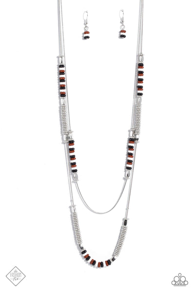 CAVIAR CHIC - MULTI WHITE BROWN BLACK SEED BEAD SILVER LAYERED NECKLACE - PAPARAZZI FASHION FIX FEBRUARY 2023