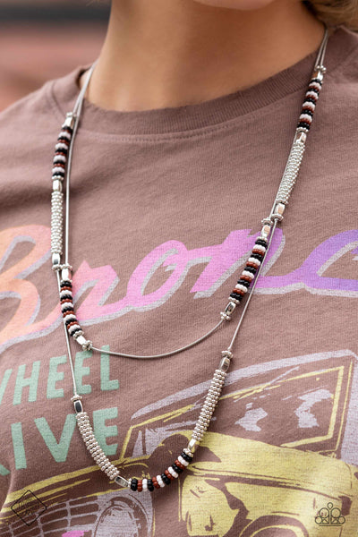 CAVIAR CHIC - MULTI WHITE BROWN BLACK SEED BEAD SILVER LAYERED NECKLACE - PAPARAZZI FASHION FIX FEBRUARY 2023