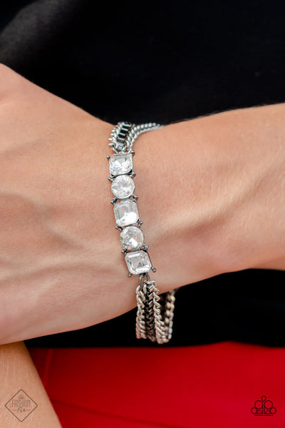 TYRANT TREASURE - BLACK GUNMETAL WHITE RHINESTONE LAYERED BRACELET - PAPARAZZI FASHION FIX NOVEMBER 2022