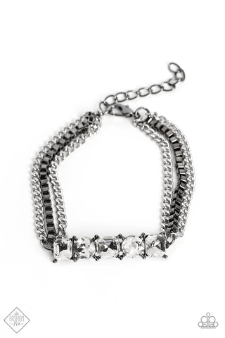 TYRANT TREASURE - BLACK GUNMETAL WHITE RHINESTONE LAYERED BRACELET - PAPARAZZI FASHION FIX NOVEMBER 2022