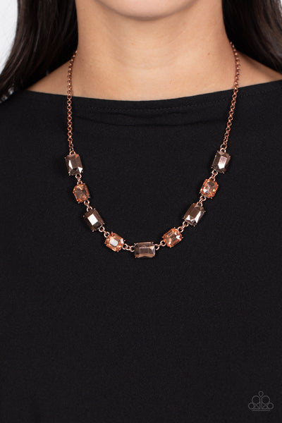 EMERALD ENVY - COPPER GEM NECKLACE - PAPARAZZI