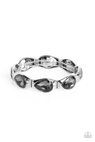 FORMAL FANFARE - SILVER SMOKY GEM SILVER STRETCHY BRACELET - PAPARAZZI