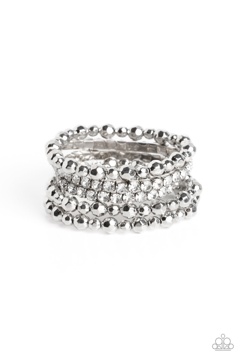 TOP NOTCH TWINKLE - WHITE GEM SILVER STRETCHY BRACELET SET - PAPARAZZI