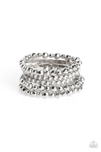 TOP NOTCH TWINKLE - WHITE GEM SILVER STRETCHY BRACELET SET - PAPARAZZI