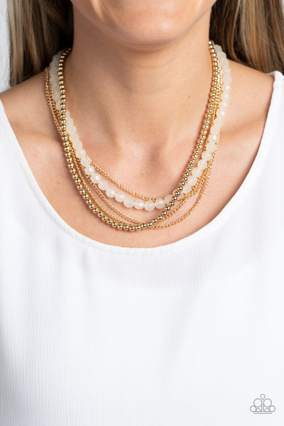 BOARDWALK BABE -OPAQUE BEAD GOLD LAYERED NECKLACE- PAPARAZZI