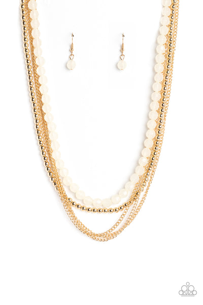 BOARDWALK BABE -OPAQUE BEAD GOLD LAYERED NECKLACE- PAPARAZZI
