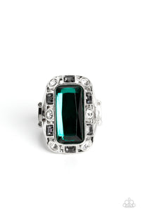RADIANT RHINESTONES - GREEN GEM SILVER RING - PAPARAZZI