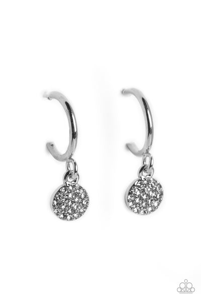 BODACIOUS BALLROOM - WHITE RHINESTONE SILVER TINY HOOP EARRINGS - PAPARAZZI