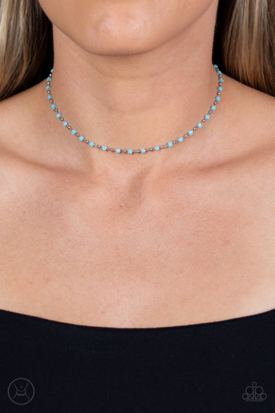 NEON LIGHTS - BLUE BEAD SILVER CHOKER NECKLACE - PAPARAZZI
