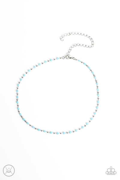 NEON LIGHTS - BLUE BEAD SILVER CHOKER NECKLACE - PAPARAZZI