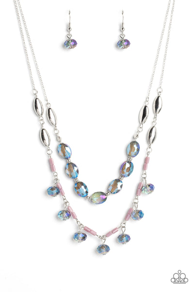SHEEN SEASON - BLUE UV BEAD SILVER LAYERED NECKLACE - PAPARAZZI