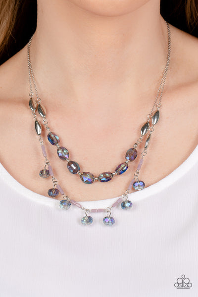 SHEEN SEASON - BLUE UV BEAD SILVER LAYERED NECKLACE - PAPARAZZI
