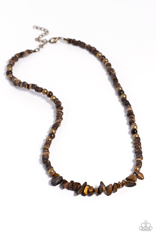 WILD WOODCUTTER - BRASS TIGER'S EYE URBAN NECKLACE - PAPARAZZI