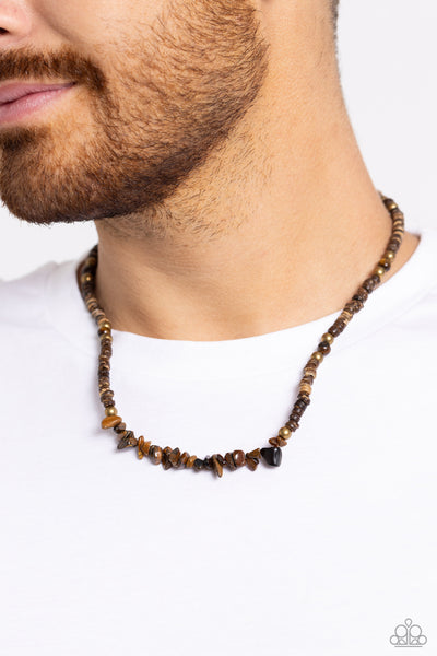 WILD WOODCUTTER - BRASS TIGER'S EYE URBAN NECKLACE - PAPARAZZI