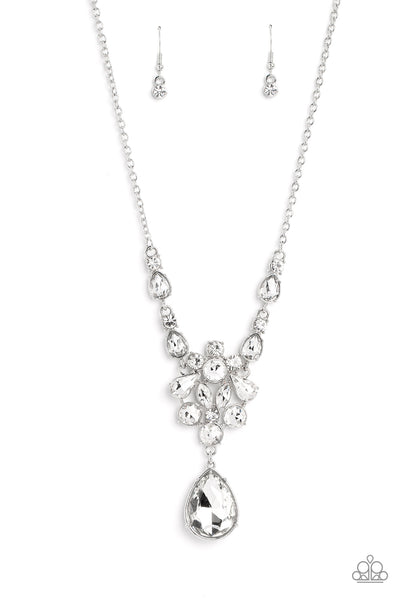 TWINKLE OF AN EYE - WHITE RHINESTONE GEM SILVER NECKLACE EMP 2023 - PAPARAZZI