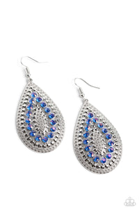 SPIRITED SOCIALITE - BLUE RHINESTONE SILVER TEARDROP EARRINGS - PAPARAZZI