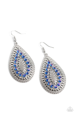 SPIRITED SOCIALITE - BLUE RHINESTONE SILVER TEARDROP EARRINGS - PAPARAZZI