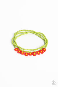BUZZWORTHY BOTANICALS - RED AND GREEN SEED BEAD STRETCHY BRACELET - PAPARAZZI