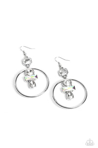 GEOMETRIC GLAM - WHITE AND IRIDESCENT GEM SILVER EARRINGS - PAPARAZZI