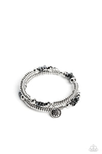 HANDCRAFTED HEIRLOOM - SILVER HEMATITE AND BLACK BEAD STAR CHARM COIL BRACELET - PAPARAZZI Regular price