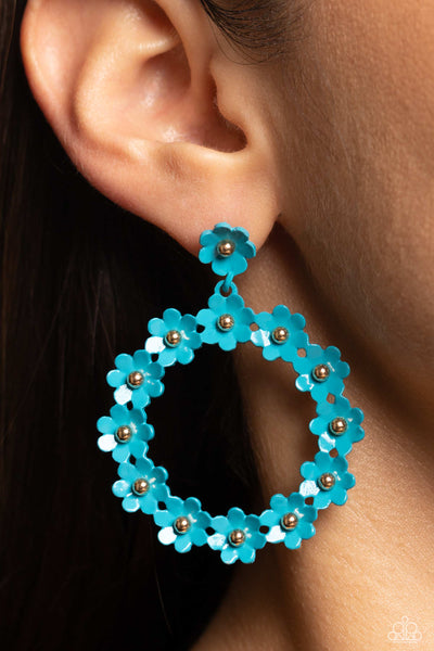 DAISY MEADOWS - BLUE FLOWER POST EARRINGS - PAPARAZZI
